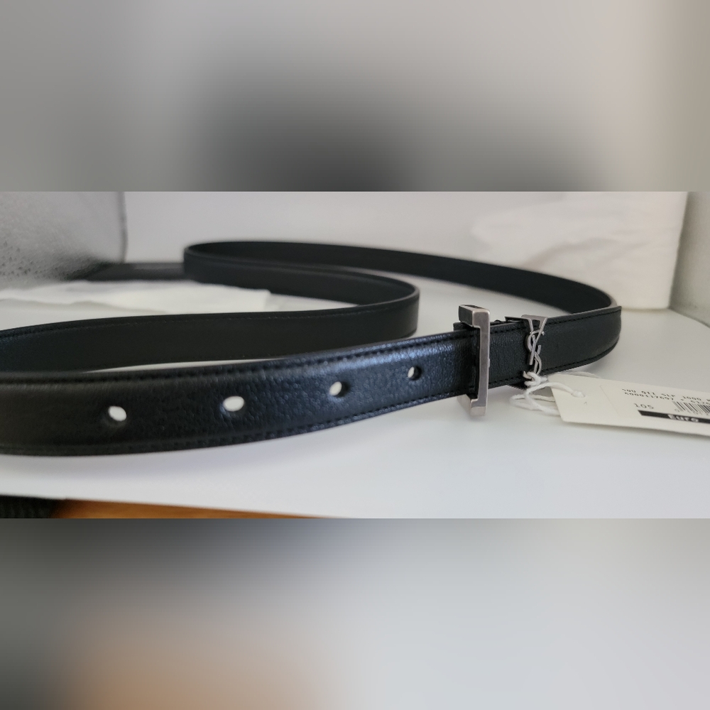 NWT Saint Laurent YSL Black Leather Belt with Silver Buckle - Picture 4 of 10